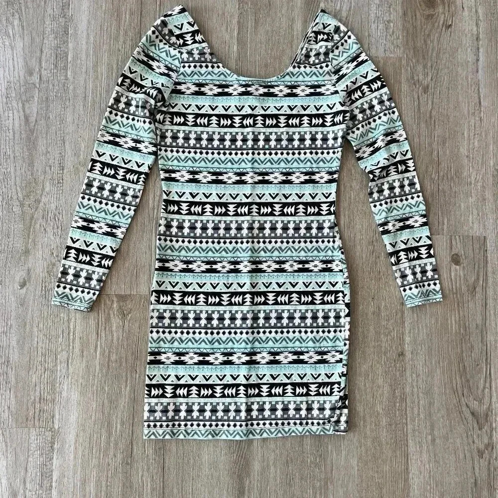 Charlotte Russe Black and Mint Aztec Mini Dress